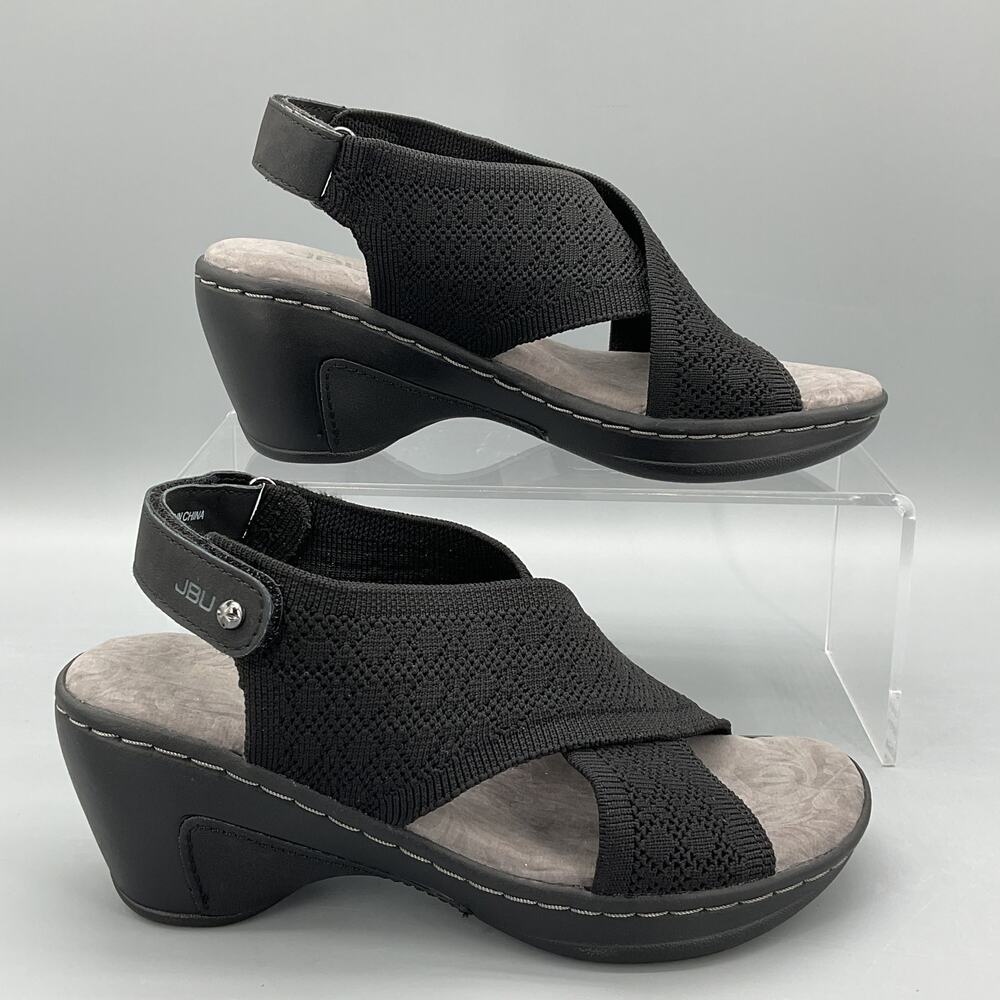NEW JBU Women’s Alyssa Wedge Sandals Black Size 9M